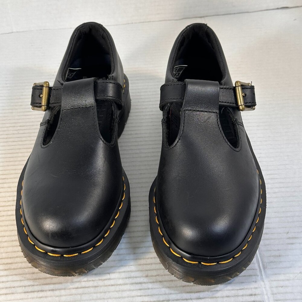 Dr. Martens Black Mules with Gold Buckle